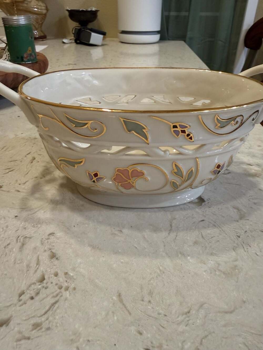 Lenox Gilded Garden Basket Oval Handled Floral Gold Trim